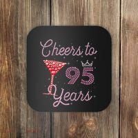 Cheers To 95 Years 95th Birthday Present 95 Years Old Bday Coaster thumb 0