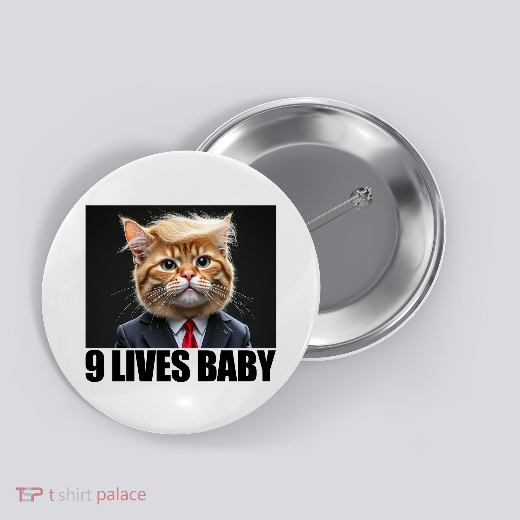 Cat Trump 9 Lives Baby Button