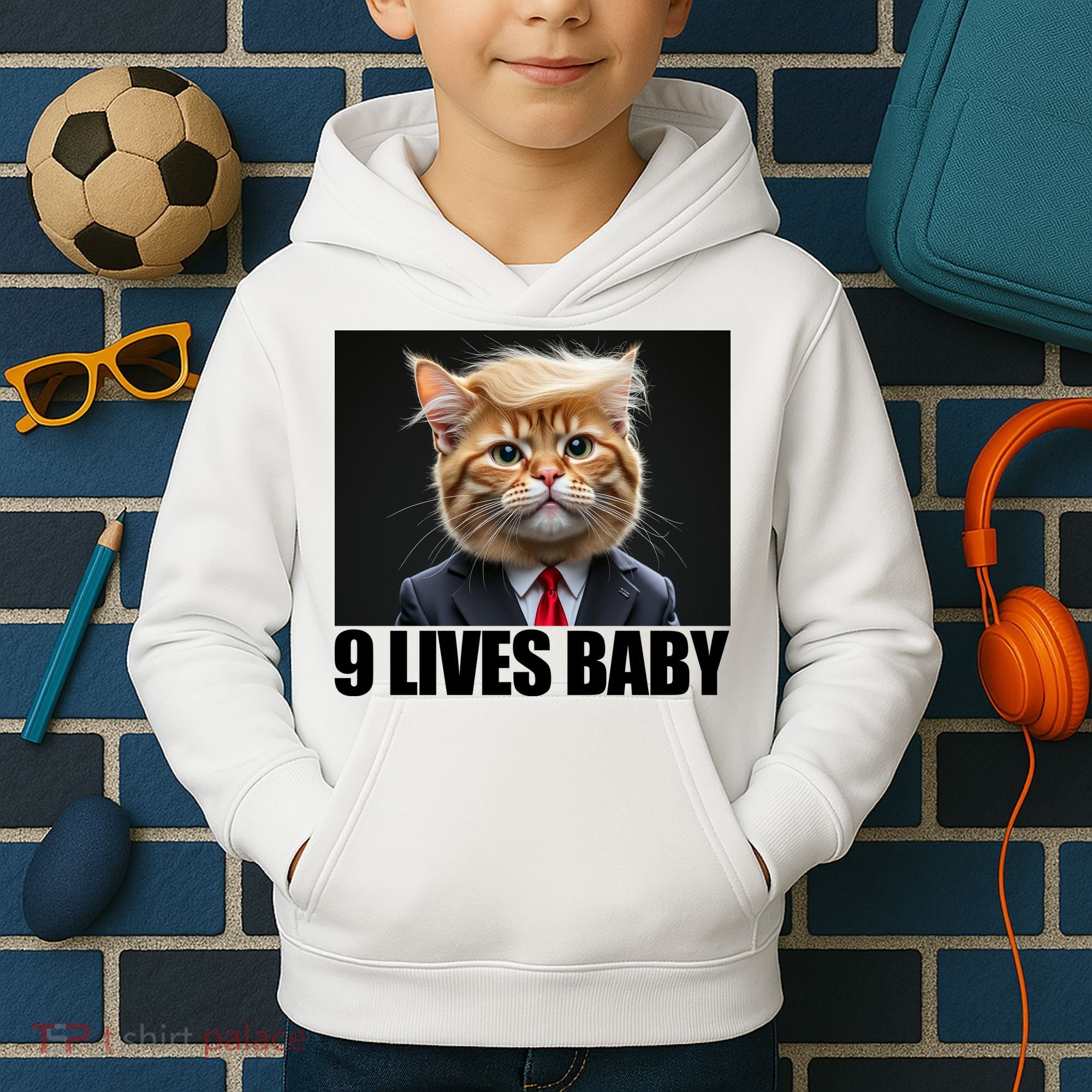 Cat Trump 9 Lives Baby Kids Hoodie