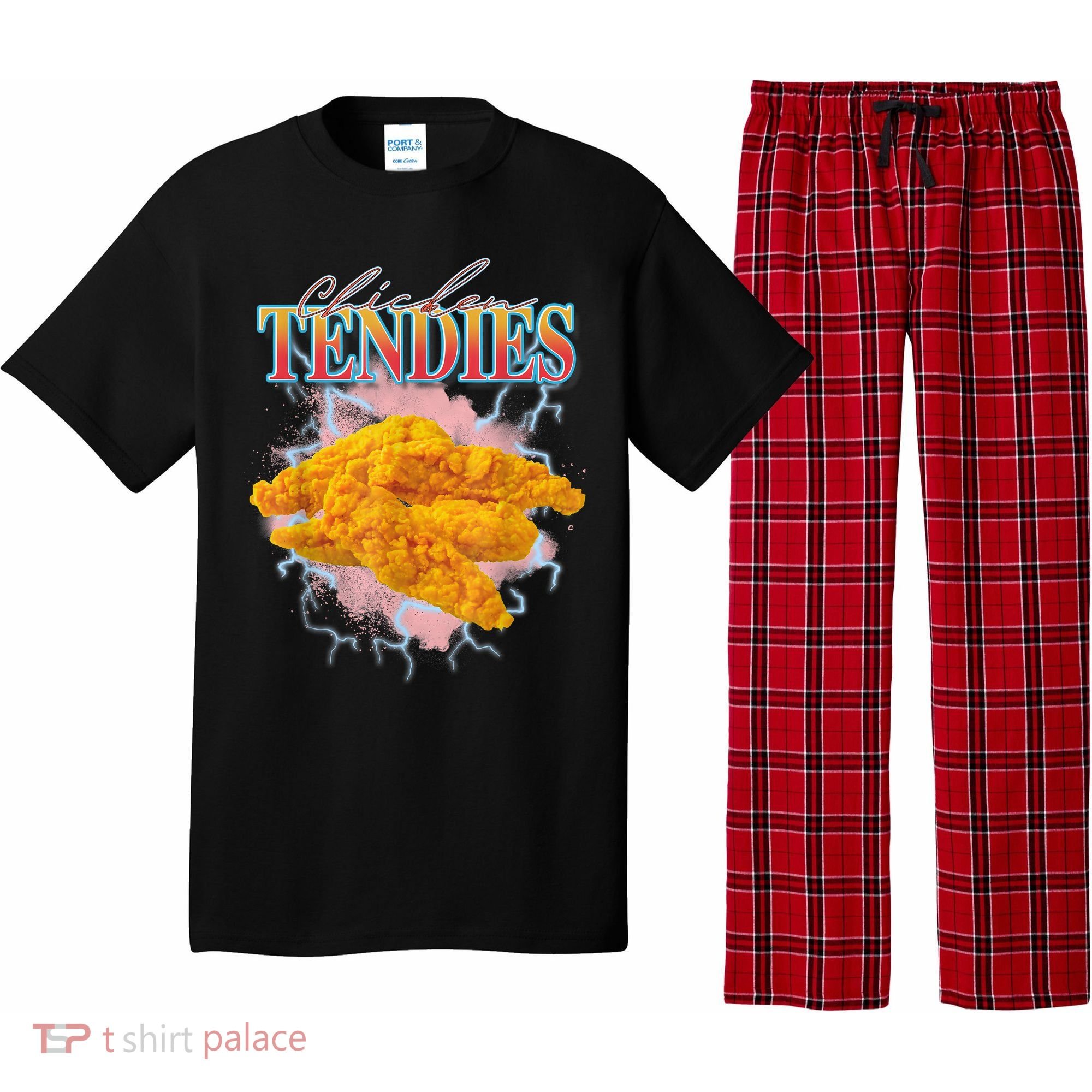 Chicken Tendies 90s Bootleg Style Foodie Funny Meme Pajama Set