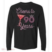 Cheers To 90 Years 90th Birthday 90 Years Old Bday Comfort Colors Heavyweight Long Sleeve T-Shirt thumb 0