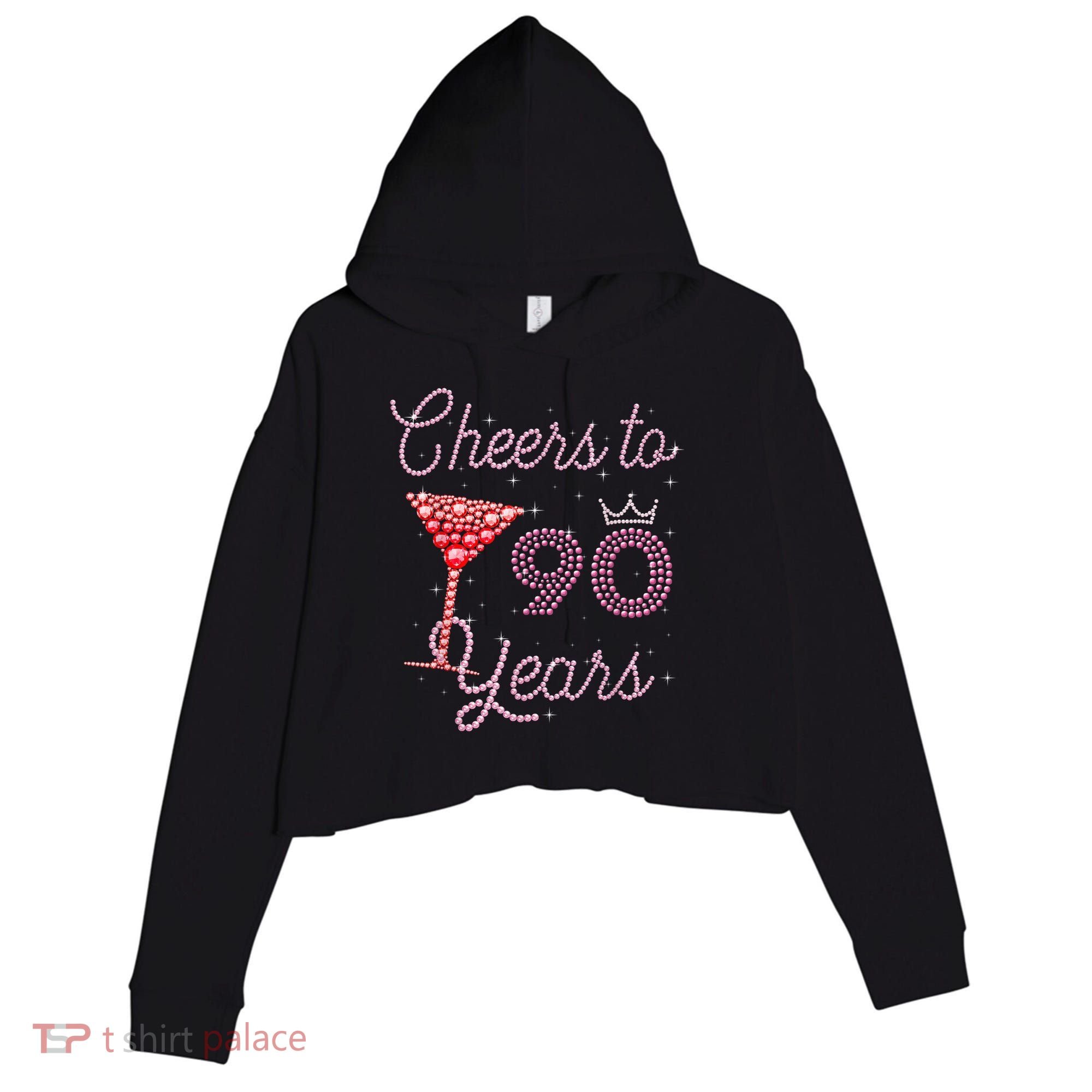 Cheers To 90 Years 90th Birthday 90 Years Old Bday Crop Fleece Hoodie
