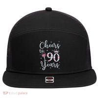 Cheers to 90 Years 1929 90Th Birthday Gift Tee For WoM.e.ns 7 Panel Mesh Trucker Snapback Hat thumb 0