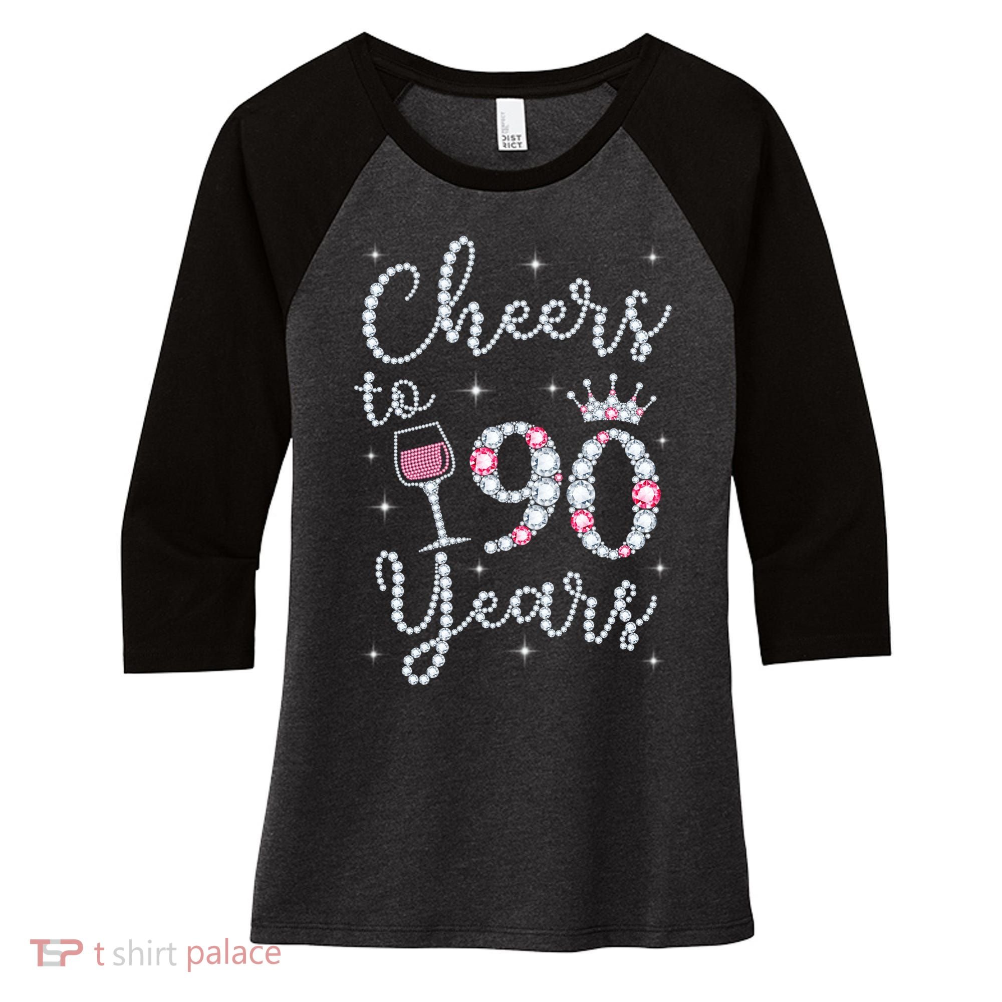 Cheers to 90 Years 1929 90Th Birthday Gift Tee For WoM.e.ns Women's Tri-Blend 3/4-Sleeve Raglan Shirt