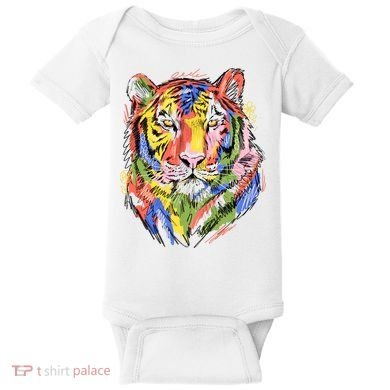 Colorful Tiger Animal Art Baby Bodysuit
