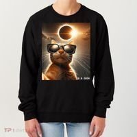 Cat Taking A Selfie With Solar 2024 Eclipse Wearing Glasses Women's Sweatshirt thumb 0