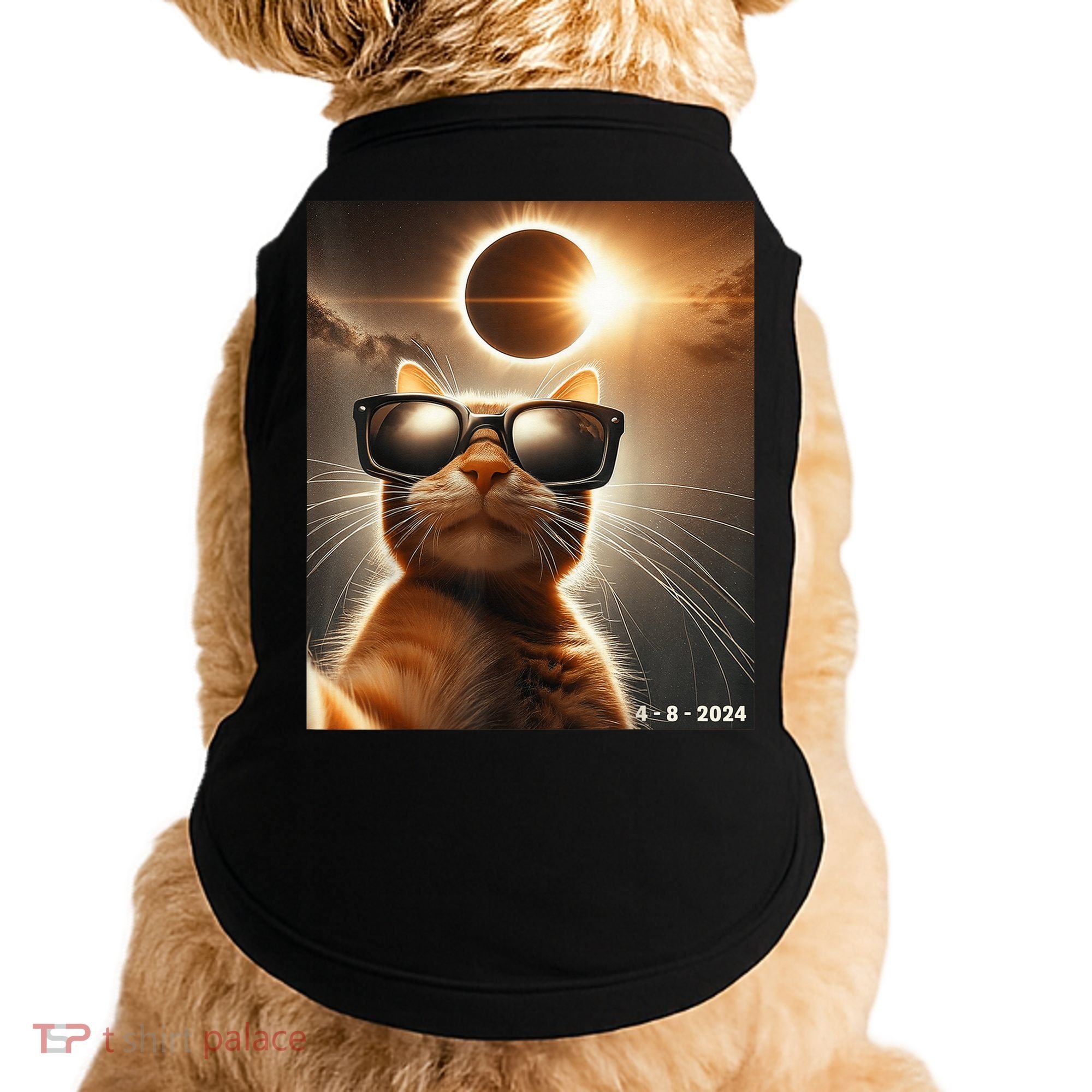 Cat Taking A Selfie With Solar 2024 Eclipse Wearing Glasses Doggie Tank