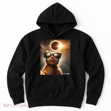 Cat Taking A Selfie With Solar 2024 Eclipse Wearing Glasses Hoodie