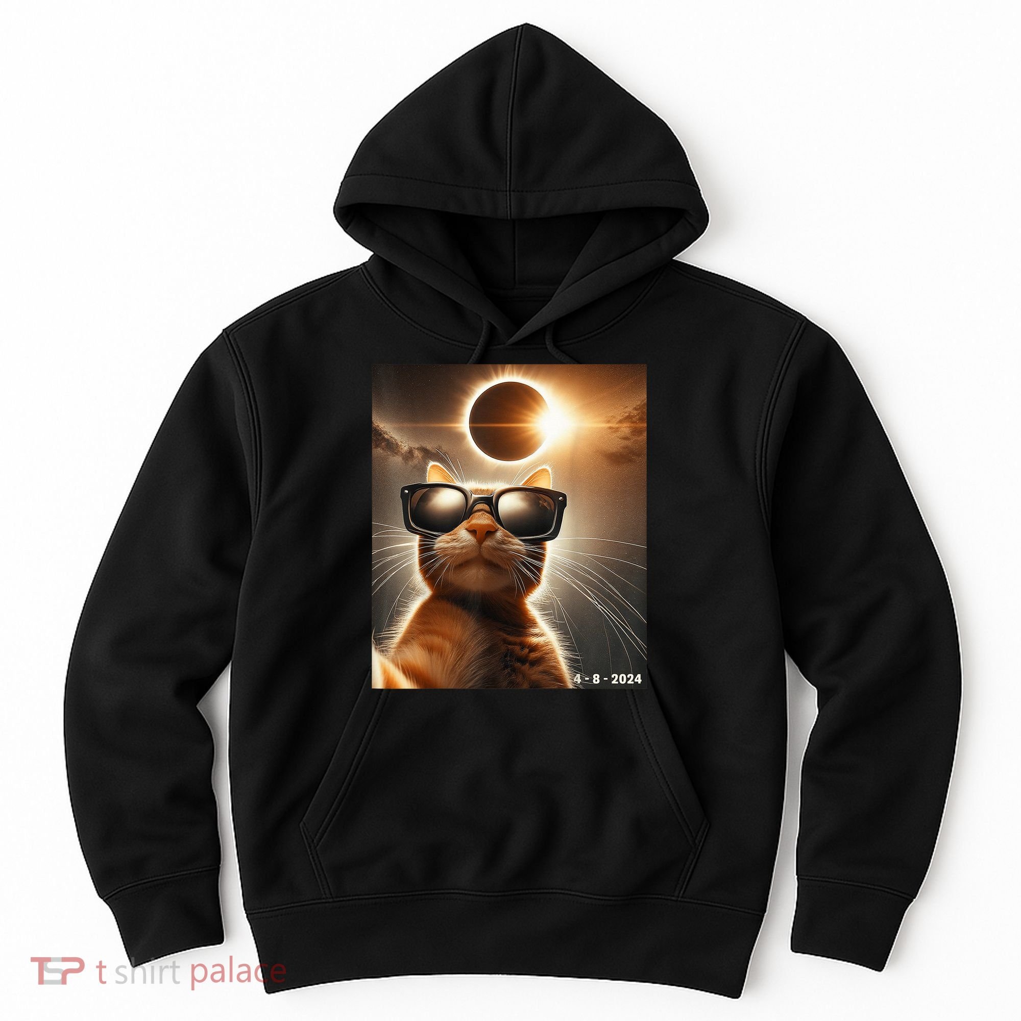 Cat Taking A Selfie With Solar 2024 Eclipse Wearing Glasses Hoodie