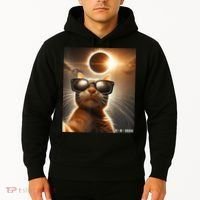 Cat Taking A Selfie With Solar 2024 Eclipse Wearing Glasses Hoodie thumb 2