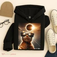 Cat Taking A Selfie With Solar 2024 Eclipse Wearing Glasses Hoodie thumb 4