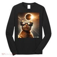 Cat Taking A Selfie With Solar 2024 Eclipse Wearing Glasses Long Sleeve Shirt thumb 0