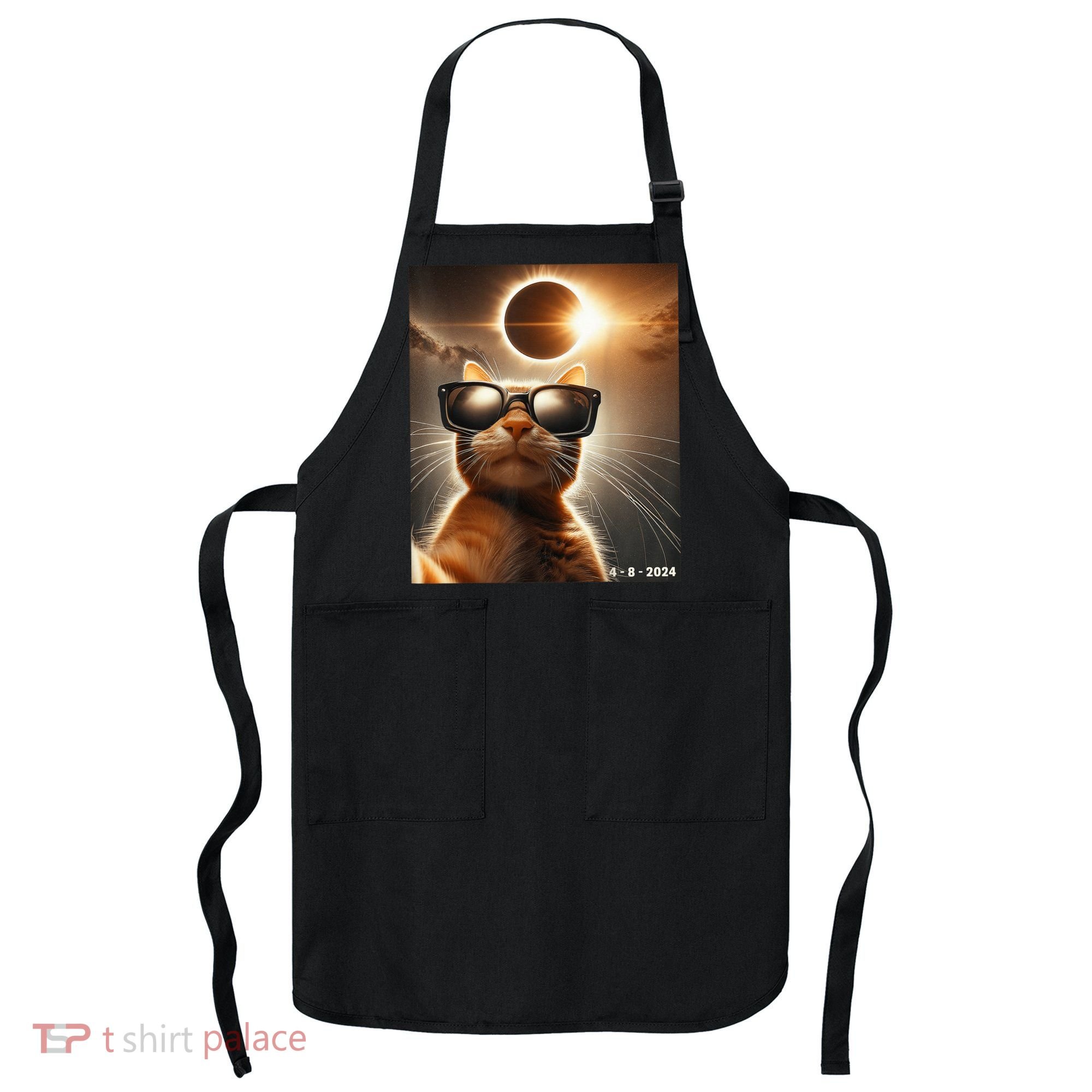 Cat Taking A Selfie With Solar 2024 Eclipse Wearing Glasses Apron