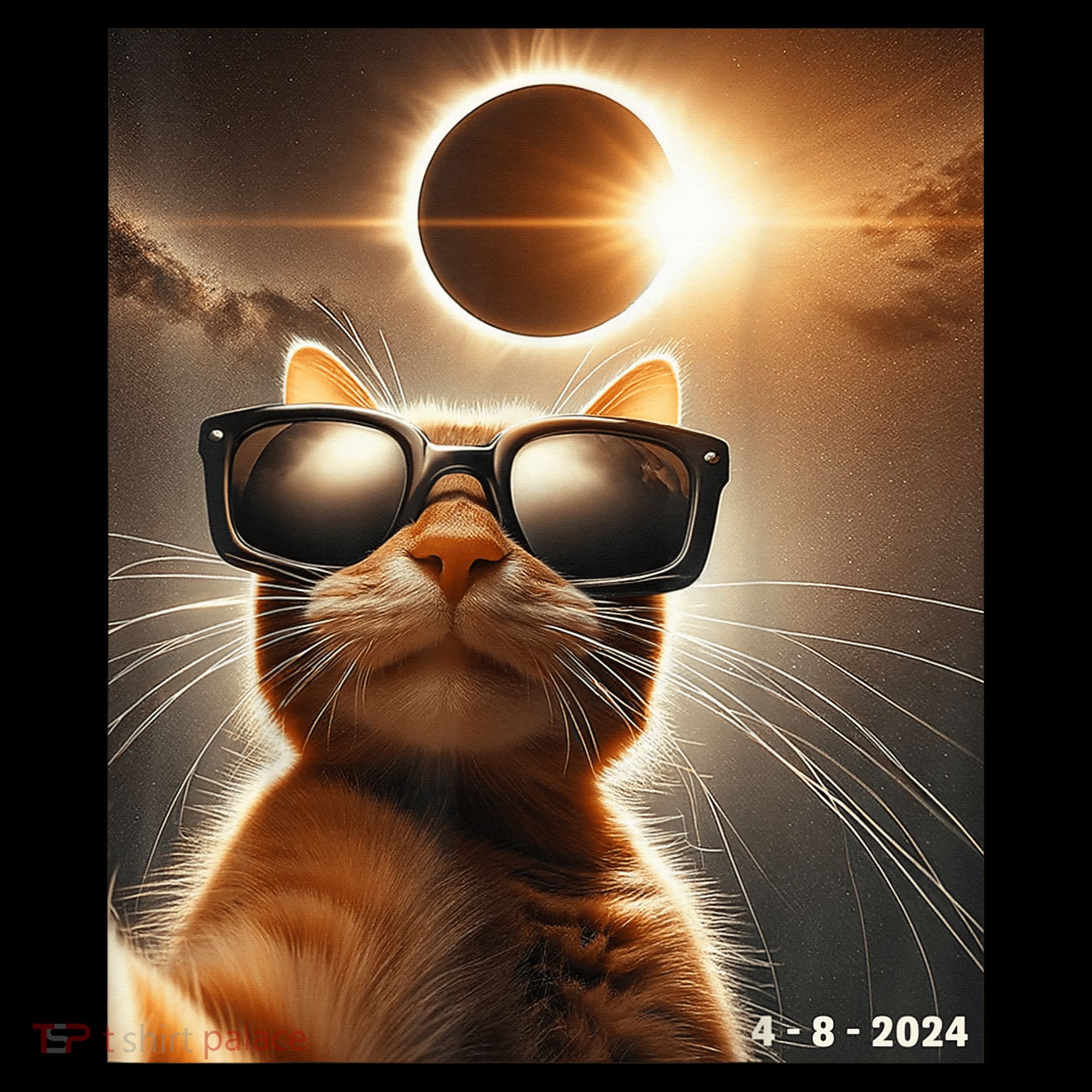 Cat Taking A Selfie With Solar 2024 Eclipse Wearing Glasses Apron
