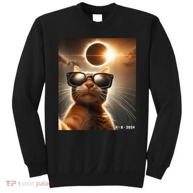 Cat Taking A Selfie With Solar 2024 Eclipse Wearing Glasses Sweatshirt