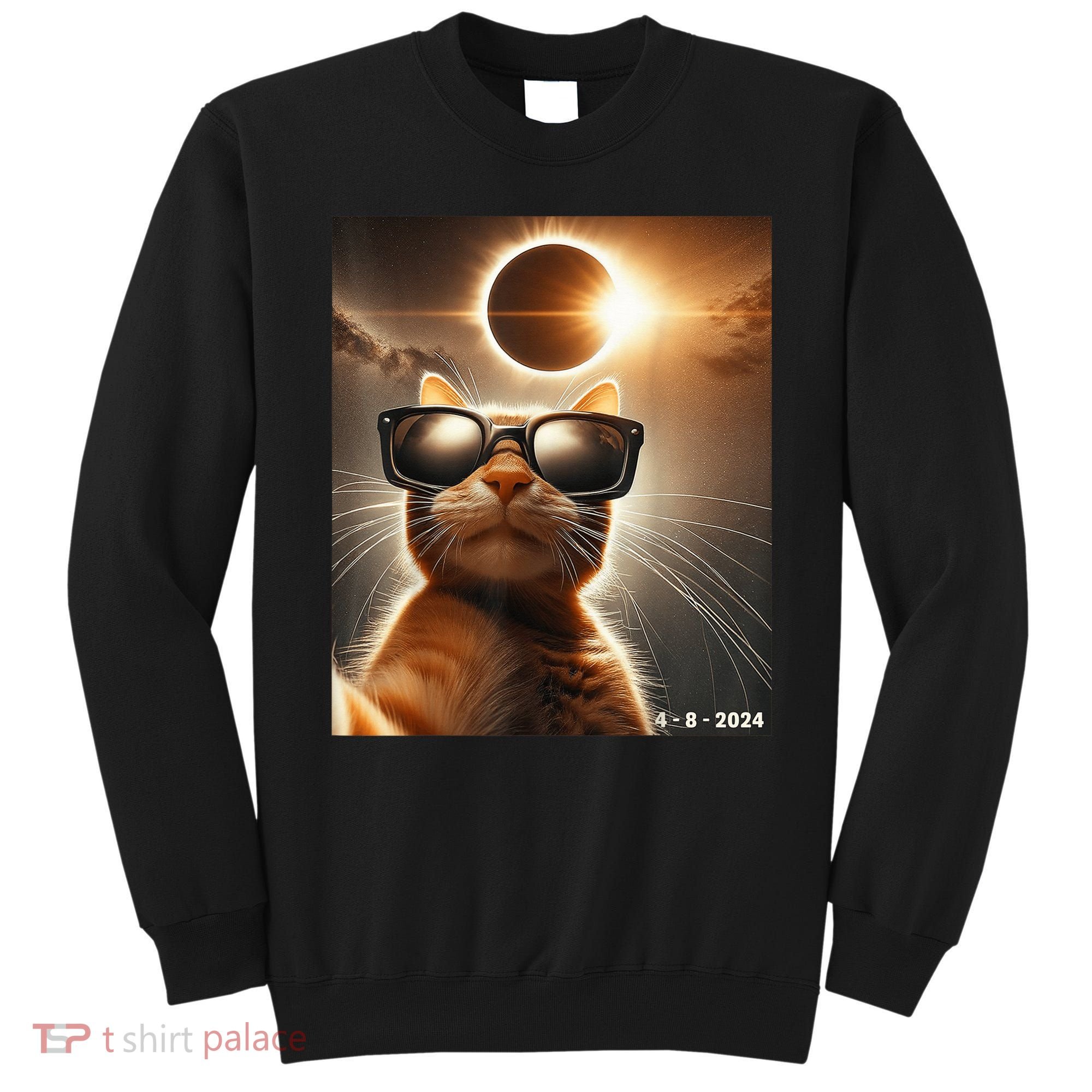 Cat Taking A Selfie With Solar 2024 Eclipse Wearing Glasses Sweatshirt