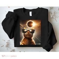 Cat Taking A Selfie With Solar 2024 Eclipse Wearing Glasses Sweatshirt thumb 2