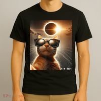 Cat Taking A Selfie With Solar 2024 Eclipse Wearing Glasses T-Shirt thumb 3