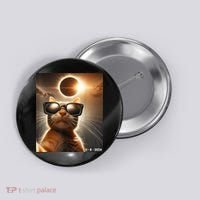 Cat Taking A Selfie With Solar 2024 Eclipse Wearing Glasses Button thumb 0