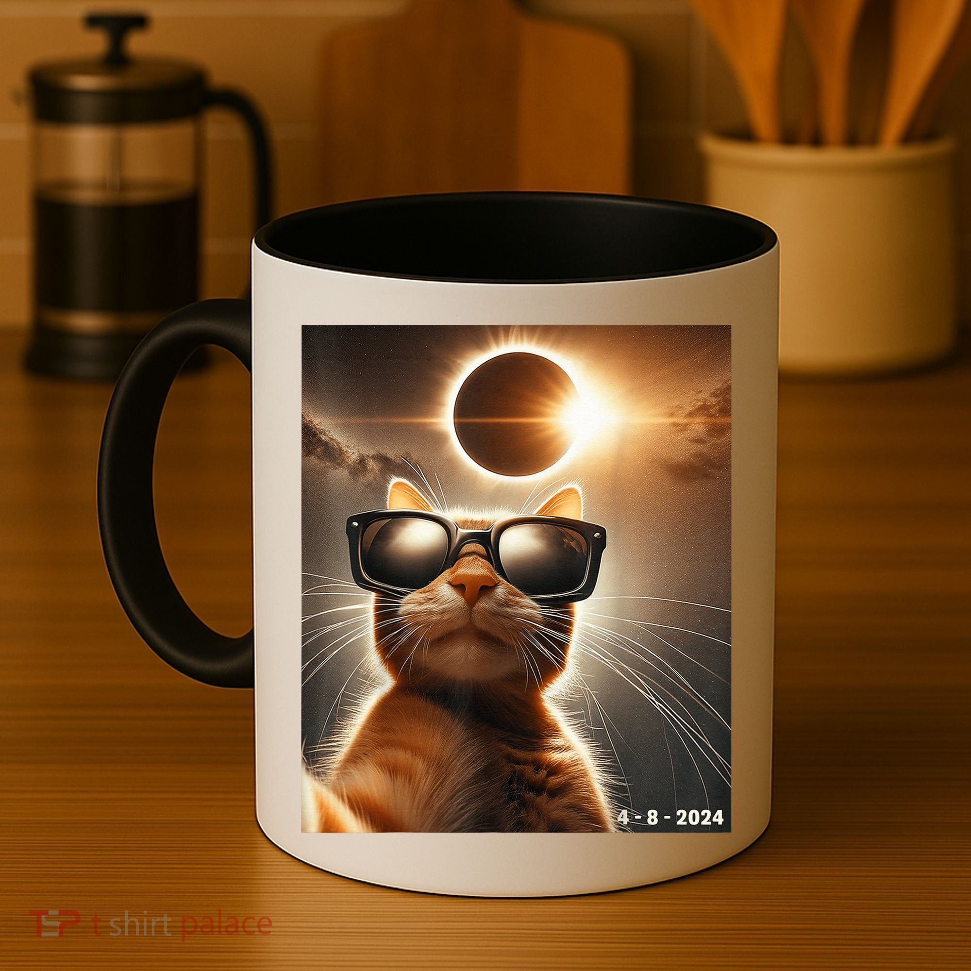Cat Taking A Selfie With Solar 2024 Eclipse Wearing Glasses Coffee Mug