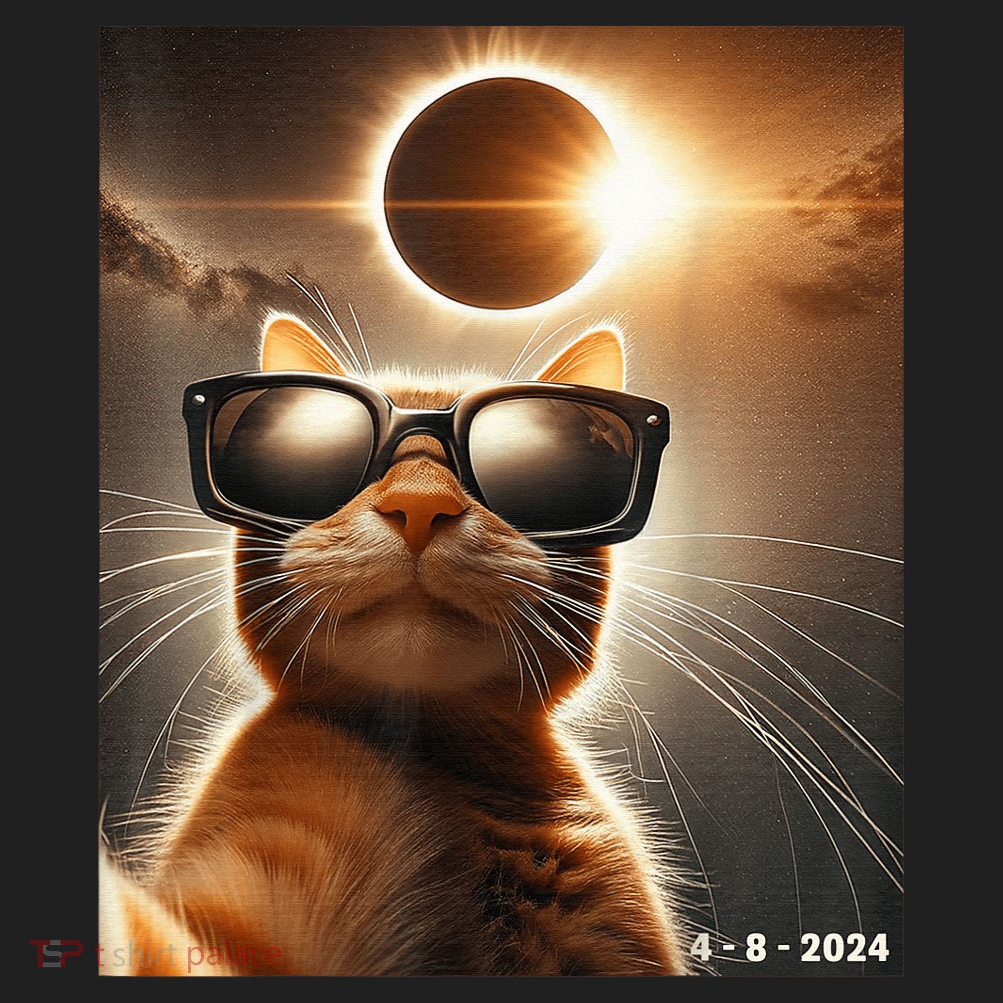 Cat Taking A Selfie With Solar 2024 Eclipse Wearing Glasses Beanie