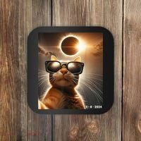 Cat Taking A Selfie With Solar 2024 Eclipse Wearing Glasses Coaster thumb 0