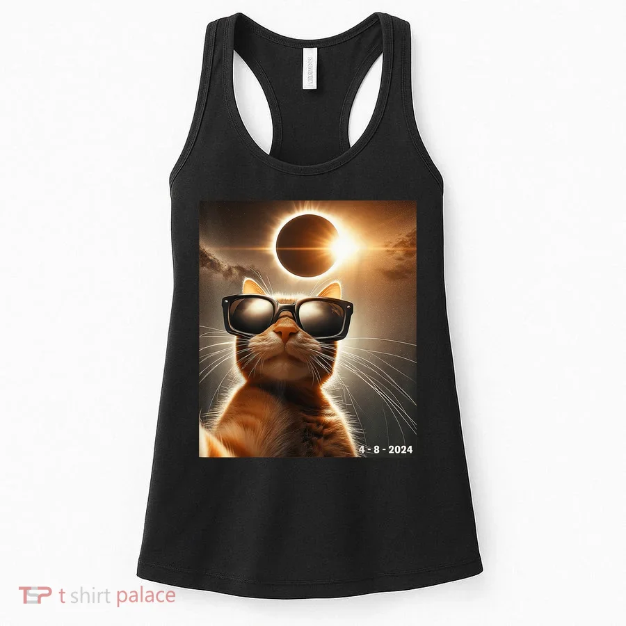 Cat Taking A Selfie With Solar 2024 Eclipse Wearing Glasses Women's Tank Top