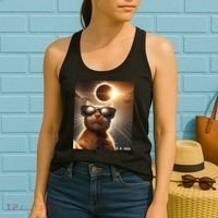 Cat Taking A Selfie With Solar 2024 Eclipse Wearing Glasses Women's Tank Top thumb 2