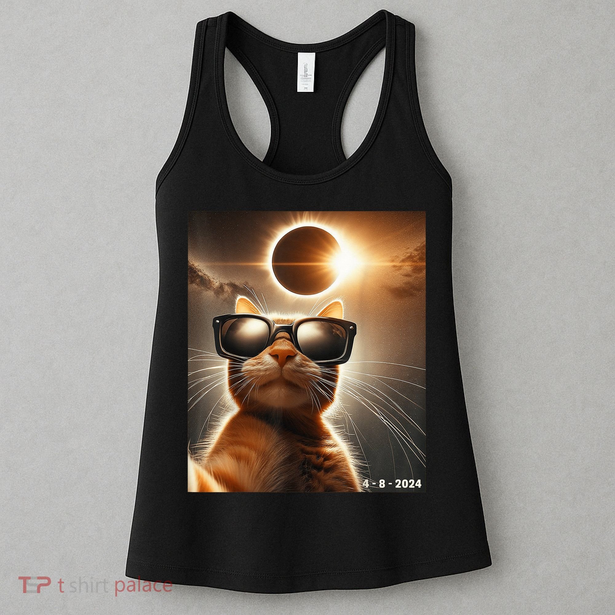 Cat Taking A Selfie With Solar 2024 Eclipse Wearing Glasses Women's Tank Top