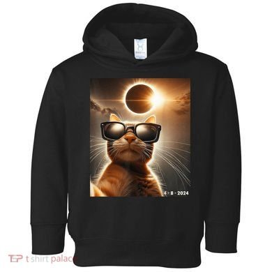 Cat Taking A Selfie With Solar 2024 Eclipse Wearing Glasses Toddler Hoodie