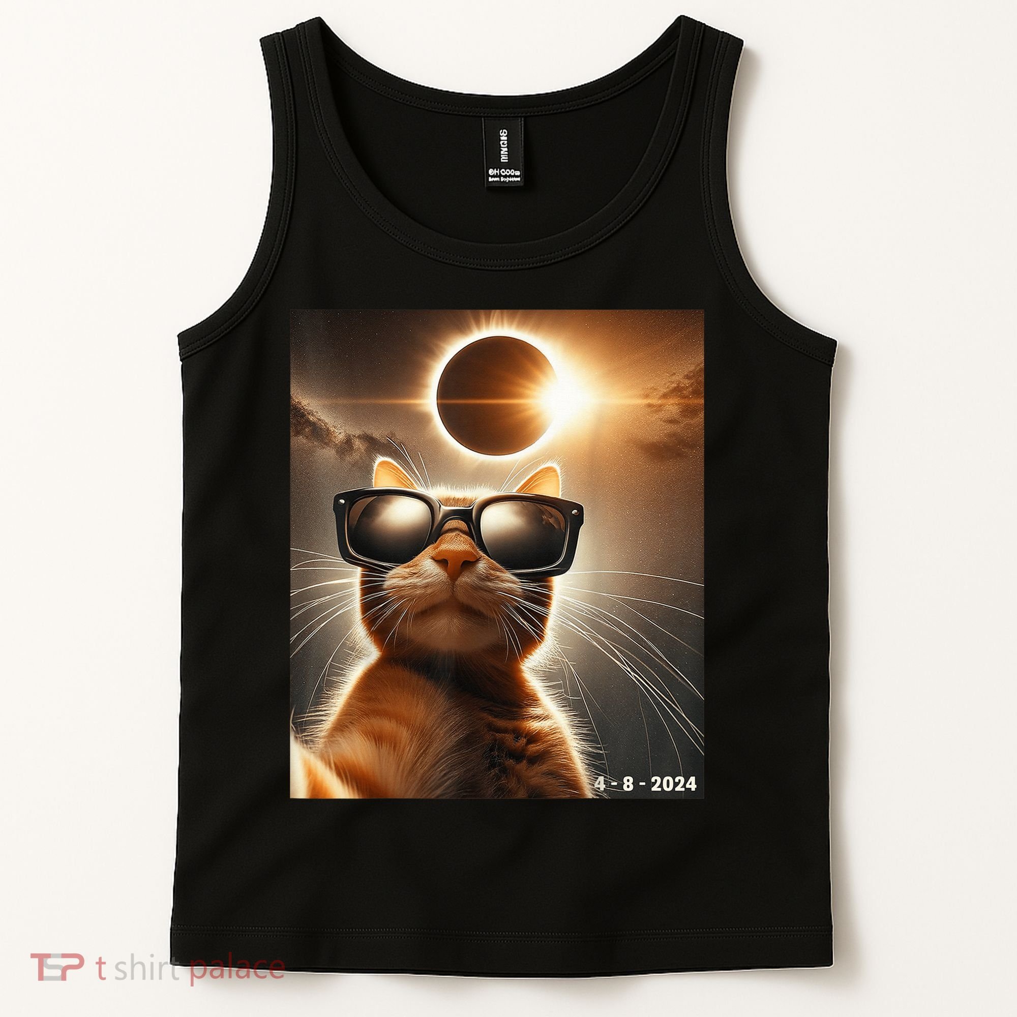 Cat Taking A Selfie With Solar 2024 Eclipse Wearing Glasses Tank Top
