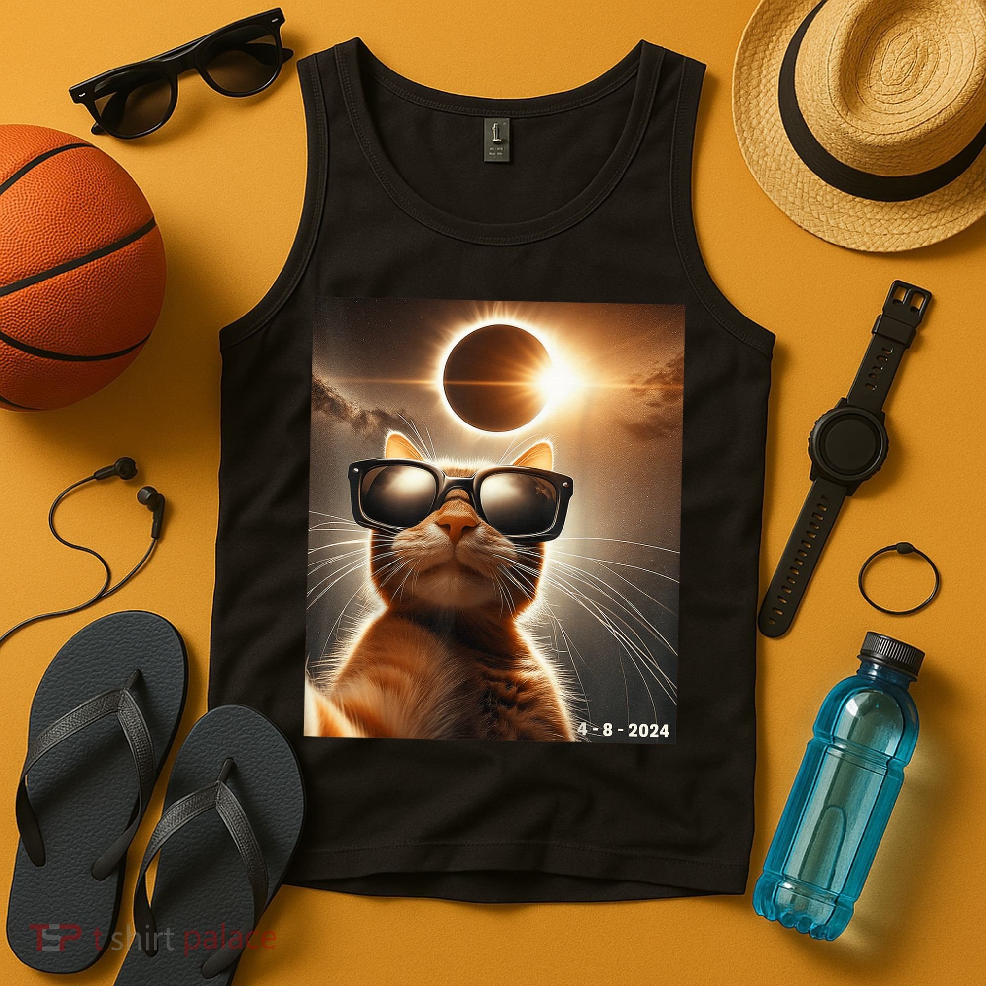 Cat Taking A Selfie With Solar 2024 Eclipse Wearing Glasses Tank Top