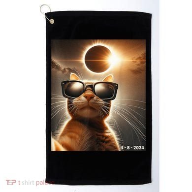 Cat Taking A Selfie With Solar 2024 Eclipse Wearing Glasses Golf Towel