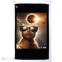 Cat Taking A Selfie With Solar 2024 Eclipse Wearing Glasses Golf Towel thumb 0