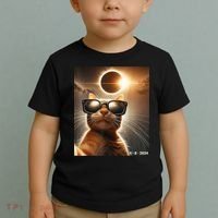 Cat Taking A Selfie With Solar 2024 Eclipse Wearing Glasses Toddler T-Shirt thumb 2