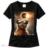 Cat Taking A Selfie With Solar 2024 Eclipse Wearing Glasses Women's T-Shirt thumb 0