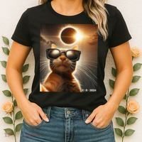 Cat Taking A Selfie With Solar 2024 Eclipse Wearing Glasses Women's T-Shirt thumb 2