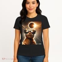 Cat Taking A Selfie With Solar 2024 Eclipse Wearing Glasses Women's T-Shirt thumb 4