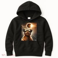 Cat Taking A Selfie With Solar 2024 Eclipse Wearing Glasses Kids Hoodie thumb 0