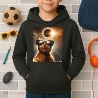 Cat Taking A Selfie With Solar 2024 Eclipse Wearing Glasses Kids Hoodie thumb 2