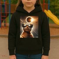 Cat Taking A Selfie With Solar 2024 Eclipse Wearing Glasses Kids Hoodie thumb 3