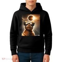 Cat Taking A Selfie With Solar 2024 Eclipse Wearing Glasses Kids Hoodie thumb 4