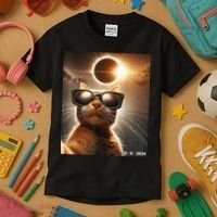 Cat Taking A Selfie With Solar 2024 Eclipse Wearing Glasses Kids T-Shirt thumb 3