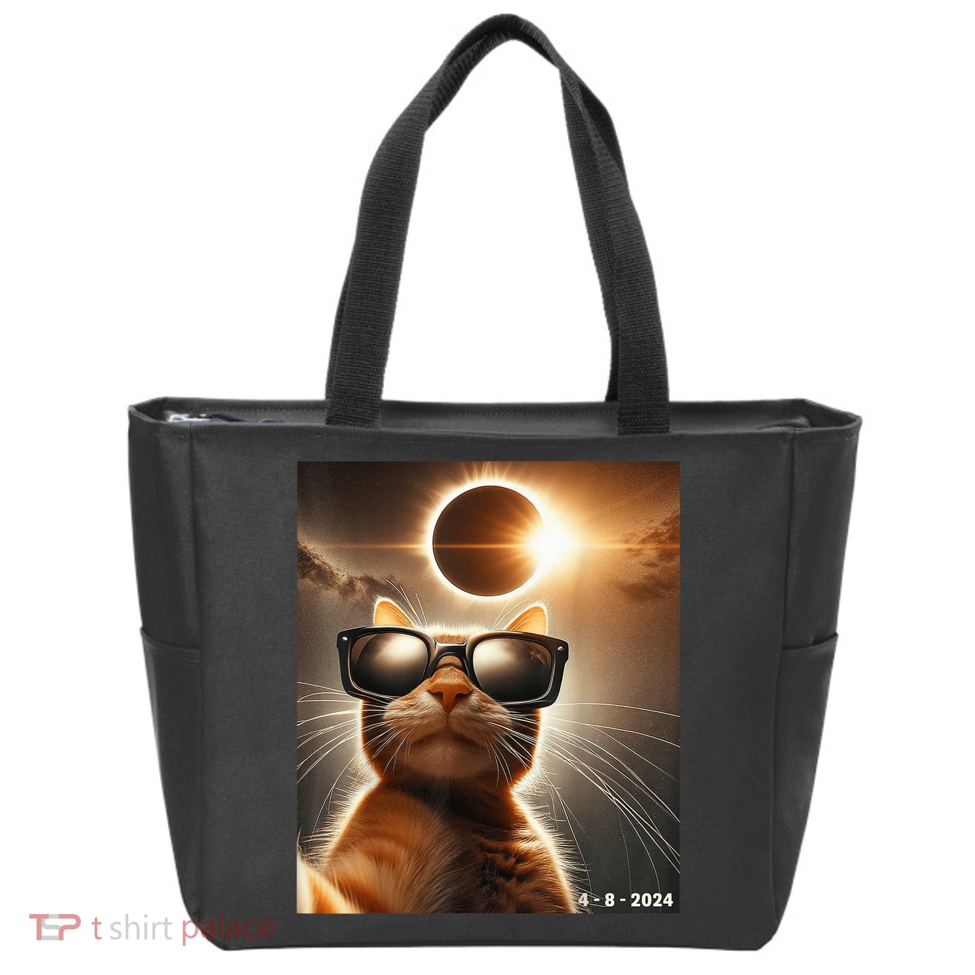 Cat Taking A Selfie With Solar 2024 Eclipse Wearing Glasses Tote Bag