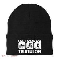 Cool Triathlon Art Triathlete Sport Triathlon Cute Gift Beanie thumb 0