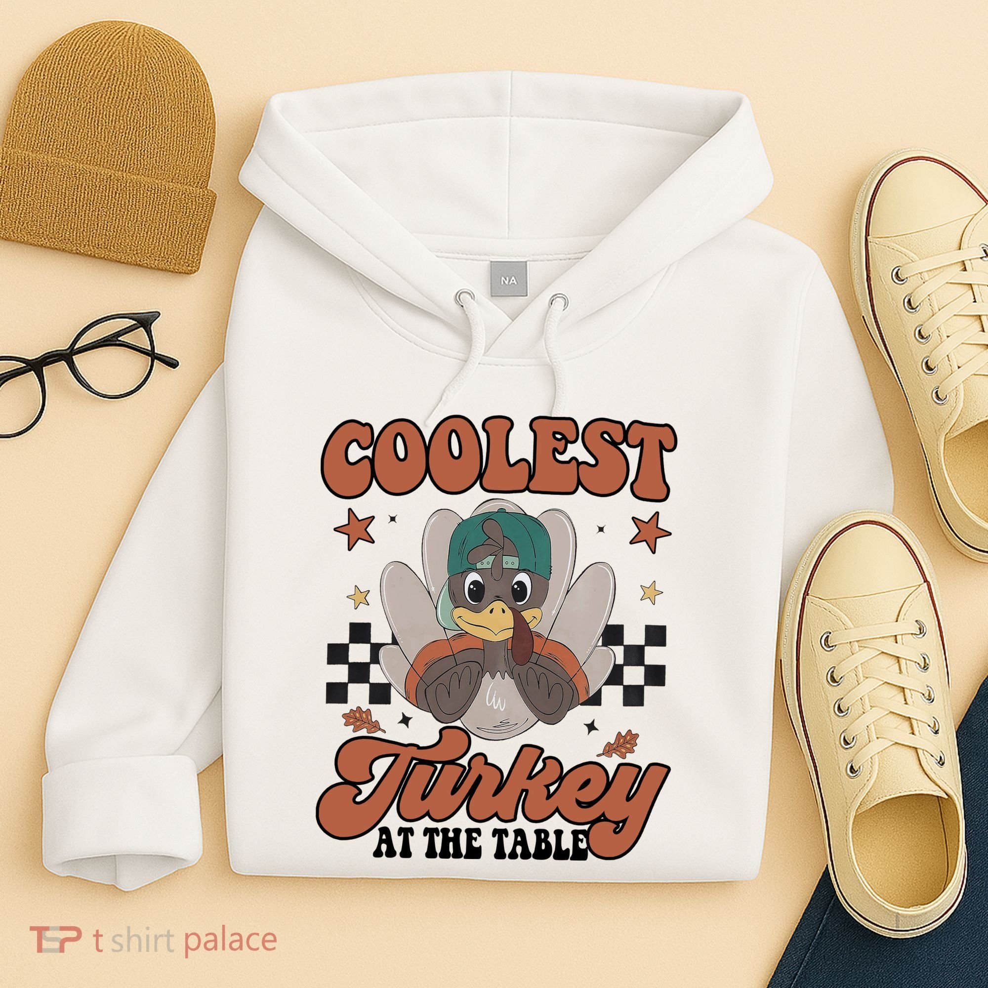 Coolest Turkey At The Table Thanksgiving Coolest Turkey Boy Hoodie
