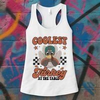 Coolest Turkey At The Table Thanksgiving Coolest Turkey Boy Women's Tank Top thumb 3