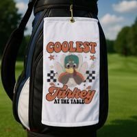Coolest Turkey At The Table Thanksgiving Coolest Turkey Boy Golf Towel thumb 2