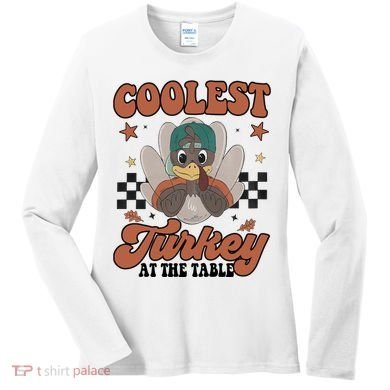 Coolest Turkey At The Table Thanksgiving Coolest Turkey Boy Women's Long Sleeve Shirt