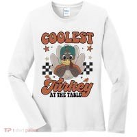 Coolest Turkey At The Table Thanksgiving Coolest Turkey Boy Women's Long Sleeve Shirt thumb 0